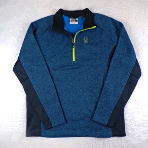Spyder Men's Quarter Zip Pullover Sweater- Knit Core Blue Green - Size Large